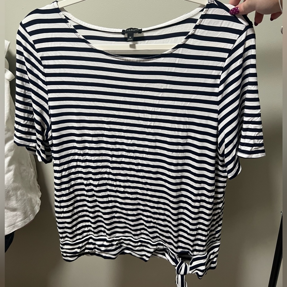 Talbots Black and White Striped Short Sleeve Top